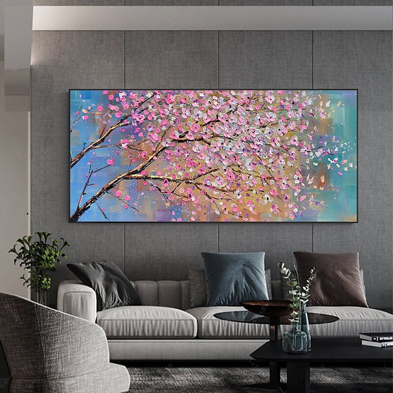 Handmade Oil Painting Canvas Wall Art Decoration Pink Plum Palette Knife Painting for Home Decor Rolled Frameless Unstretched Painting2