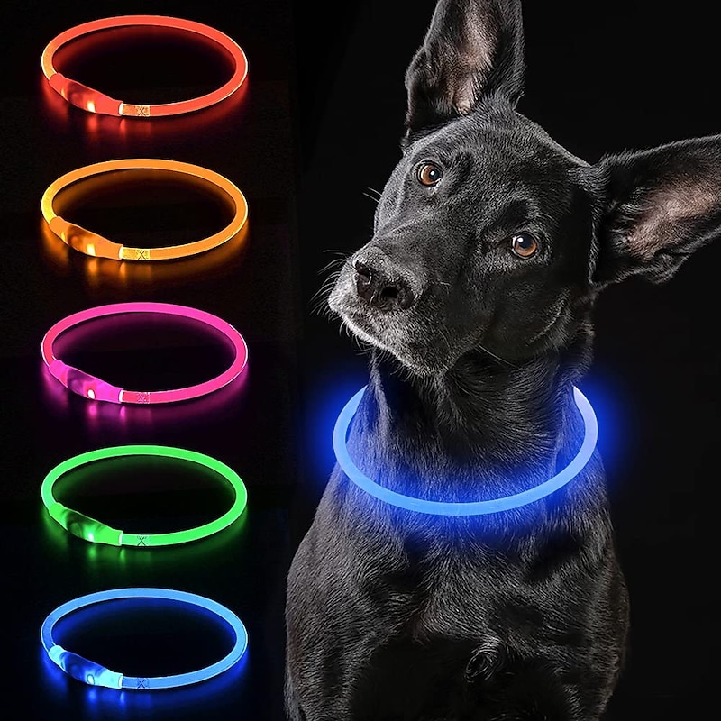 LED Dog Collar USB Rechargeable Nylon Dog Flashing Collar Adjustable with Steady Flash Blink Light