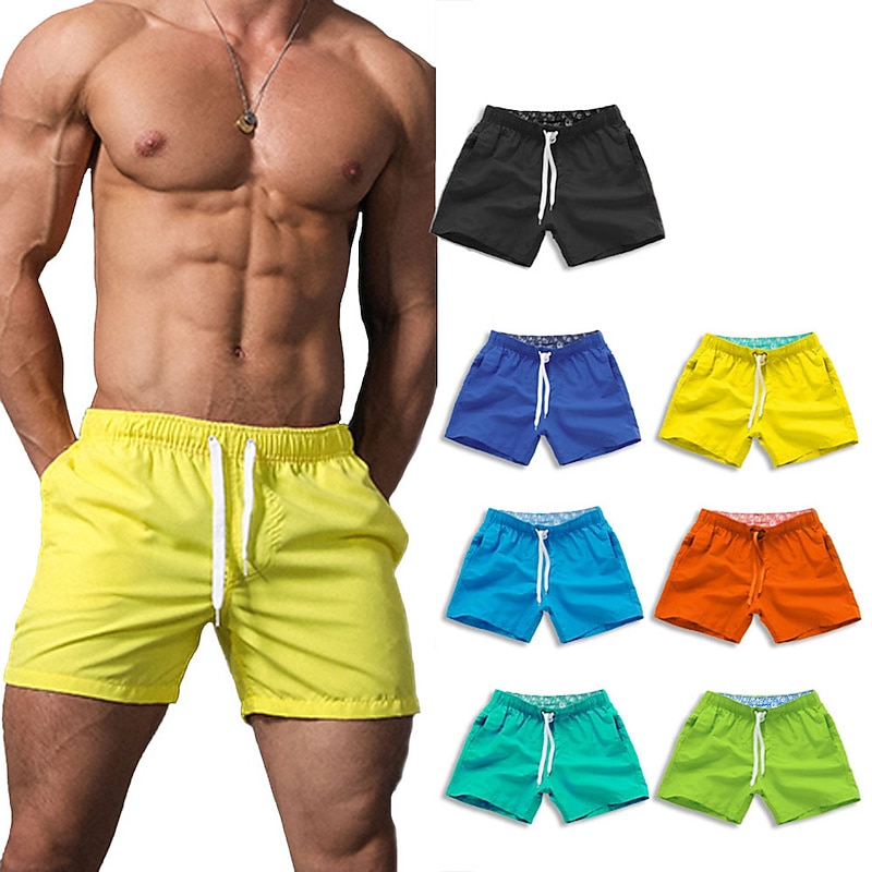 Men's Board Shorts Swim Shorts Swim Trunks Drawstring with Pockets Solid Colored Waterproof UV Sun Protection Swimming Pool Hawaiian Casual / Sporty Black White Micro-elastic