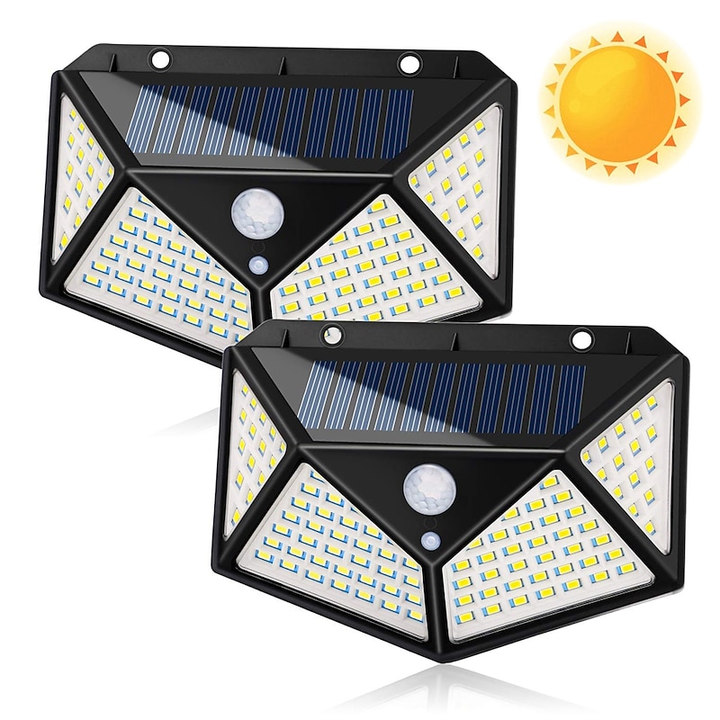 Outdoor Solar Wall Lamp with Motion Sensor, 100 LEDs, 3 Modes, 270° Lighting Angle, IP67 Waterproof for Garage, Fence, Deck & Courtyard 2/4PCS3