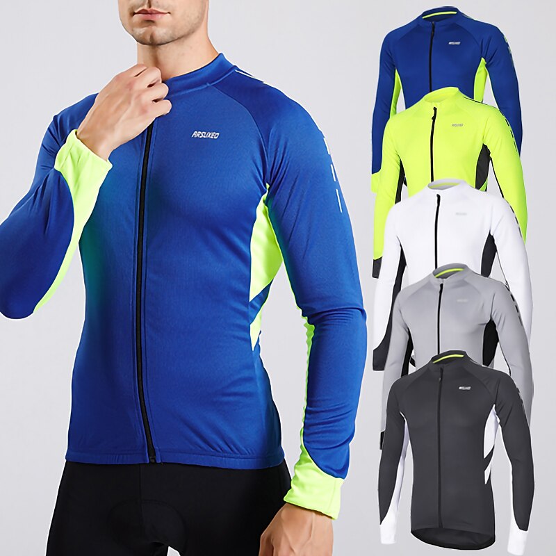 Men's Cycling Jersey Solid Color Long Sleeve Bike Jersey with 3 Rear Pockets Mountain Bike MTB Road Bike Cycling Breathability Reflective Strips Back Pocket Ultra Light Fabric Sports Dark Grey White2