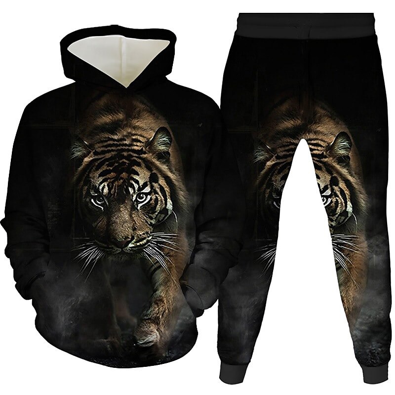 Unisex 3D Graphic Tiger Hoodie & Pants Pants Set Hoodie Set Long Sleeve Spring Fall Winter Sports Daily Polyester Kids 3-12 Years Outdoor Sports Loose Fit2