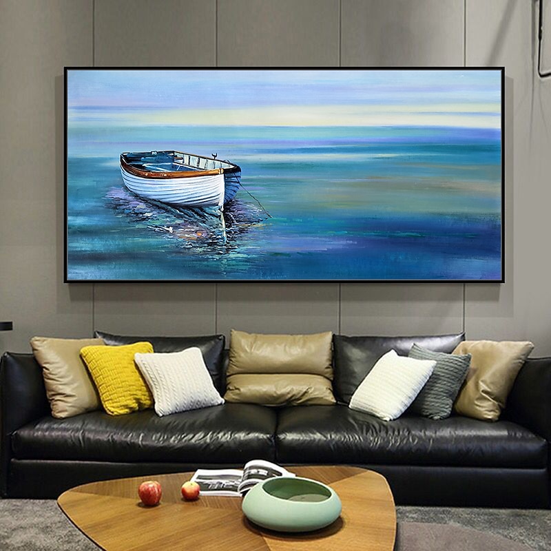 Mintura Handmade Oil Painting On Canvas Wall Art Decoration Modern Abstract Boat Landscape Picture For Home Decor Rolled Frameless Unstretched Painting4
