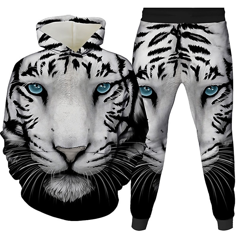 Unisex 3D Graphic Tiger Hoodie & Pants Pants Set Hoodie Set Long Sleeve Spring Fall Winter Sports Daily Polyester Kids 3-12 Years Outdoor Sports Loose Fit