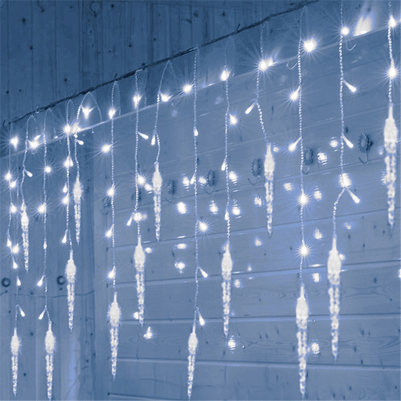 3.5M 96LED Light String With 24 Sagging  Ice Cone Icicle Lights Christmas Wreath Curtain  Fairy String Lights Garden Decoration Optional EU US UK2