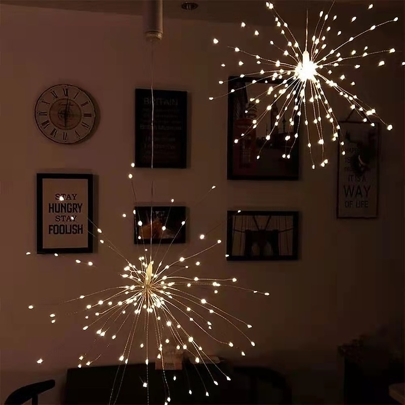 Firework Lights 150 LED Starburst Lights Copper Wire Lights 8 Modes Battery Operated Fairy Lights with Remote Warm White Hanging Christmas Lights for Party Patio Bedroom Decoration4
