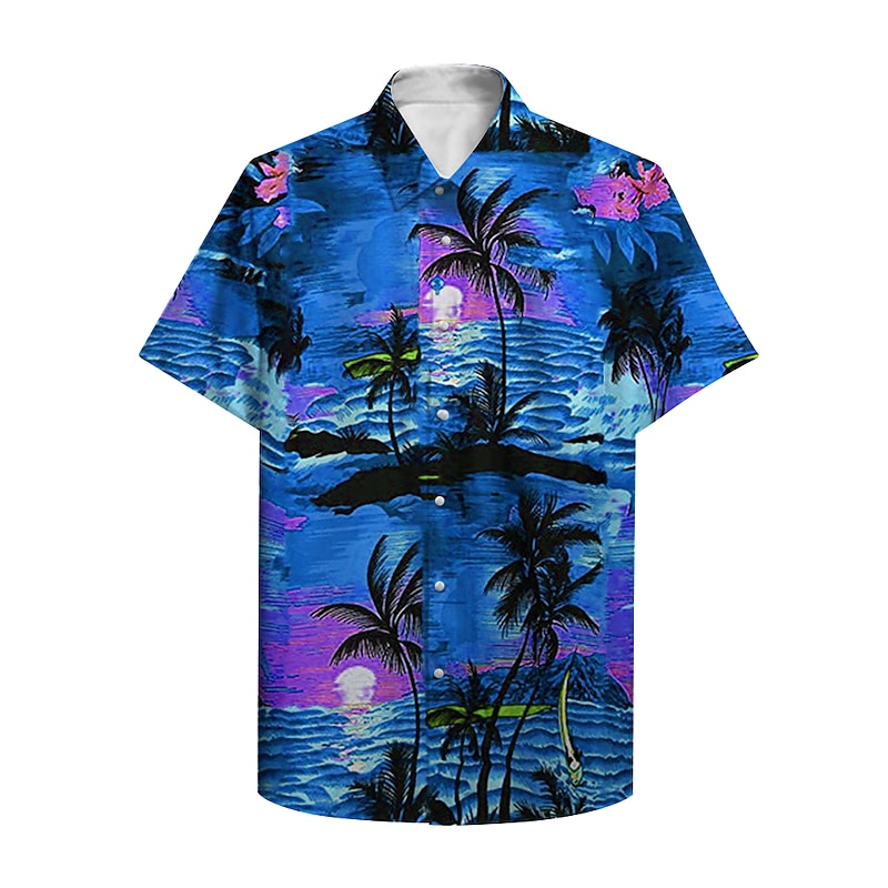Men's Palm Tree Tropical Plants Summer Hawaiian Shirt Aloha Shirt Short Sleeve Shirt Turndown Designer Vacation Beach Red Blue Green S M L2