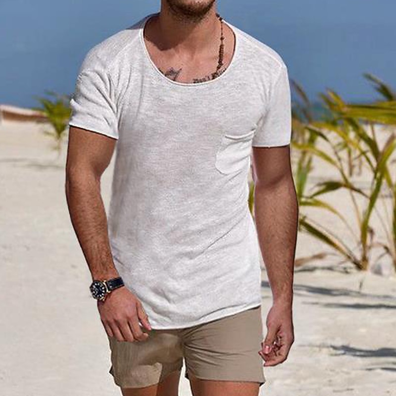 Men's T Shirt Tee Top Short Sleeve Crew Neck Summer Plain Sports Fashion Lightweight Pocket Vacation Casual Holiday Black White Blue Top Tee for Men2