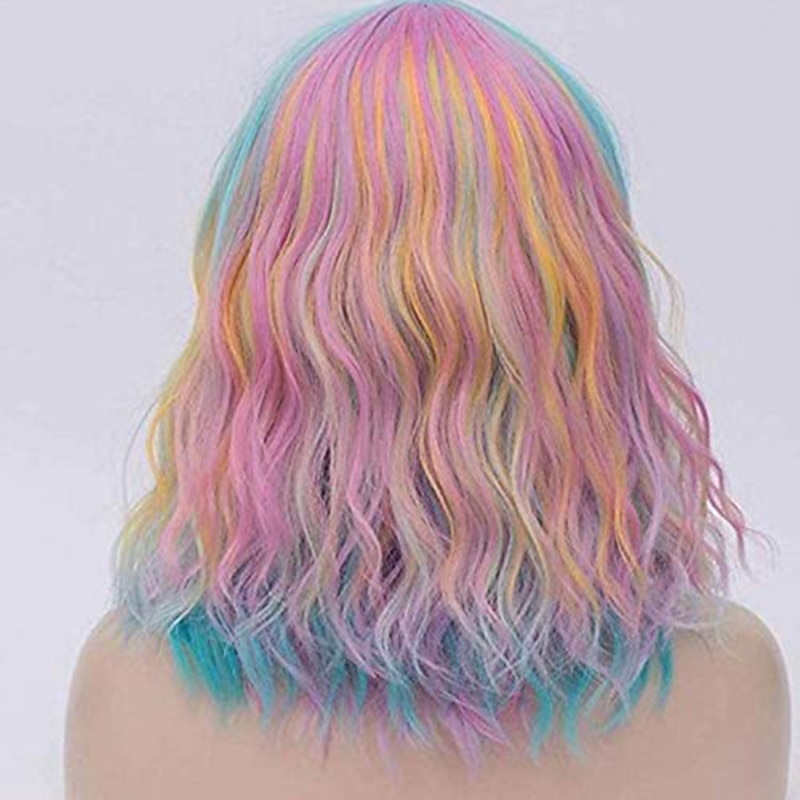Mixed Color Wigs for Women Gothic Wig Evaner Wavy Wig Short Bobo Wigs with Air Bangs Shoulder Length Women's Wig Curly Wavy Synthetic Cosplay Wig Pastel Bob Wig for Girl  Wigs Halloween Wigs4