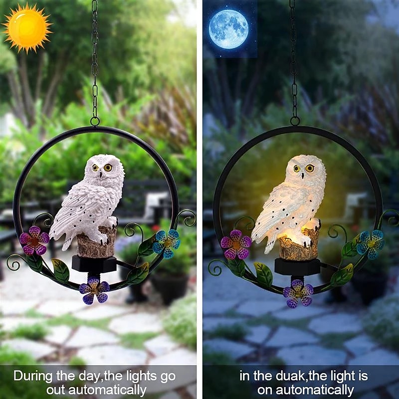 Solar LED Outdoor Lights Owl Hanging Night Light Waterproof Garden Lamp Resin Pendant Courtyard Terrace Holiday Decoration Lighting2