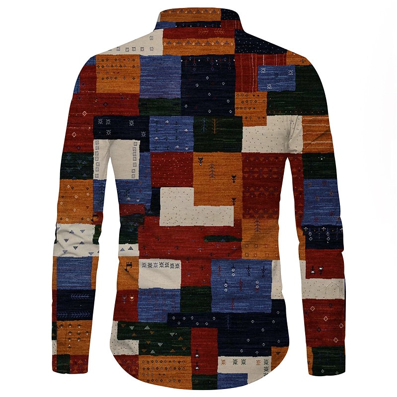 Men's Color Block Geometric Pattern Shirt Button Up Shirt Long Sleeve Fashion Designer Casual Daily Holiday Going out Spring & Summer Turndown 3D Print Button-Down Wine2
