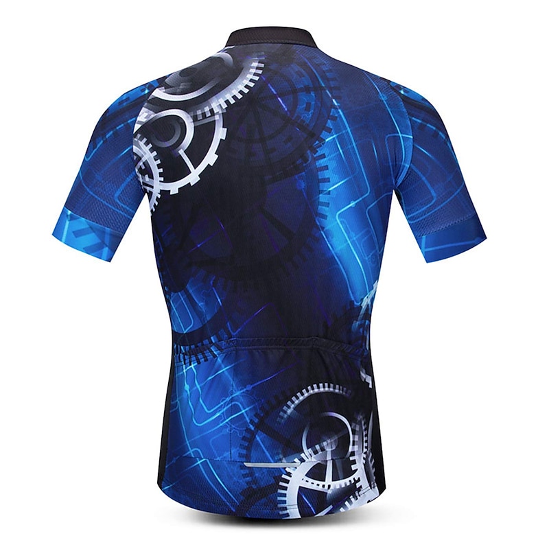 Men's Cycling Jersey Geometric Gear Funny Short Sleeve Bike Jersey Top with 3 Rear Pockets Mountain Bike MTB Road Bike Cycling Quick Dry Reflective Strips Back Pocket Moisture Wicking Sports Red Blue3