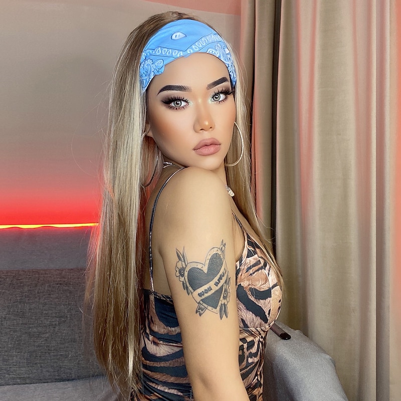 Synthetic Wig Natural Straight With Headband Machine Made Wig 26 inch Black / Gold Light Brown Dark Brown Bleached Blonde Ombre Brown Synthetic Hair Women's Soft Silky Fashion Silver / Daily Wear3