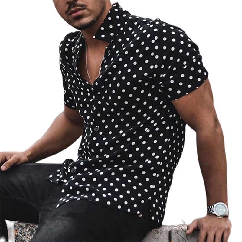 Men's Polka Dot Geometric Pattern Shirt Button Up Shirt Short Sleeve Sports Fashion Designer Daily Holiday Summer Spring Turndown Print Black2