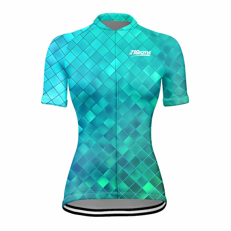 Women's Cycling Jersey Geometric Short Sleeve Bike Jersey Top with 3 Rear Pockets Mountain Bike MTB Road Bike Cycling Quick Dry Reflective Strips Back Pocket Moisture Wicking Sports Red Blue Sky Blue3