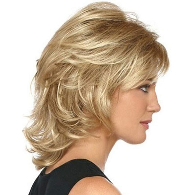 Short Mixed Blonde Curly Wig with Bangs Natural Wavy Synthetic Wig for Women Short Natural Wavy Wigs2