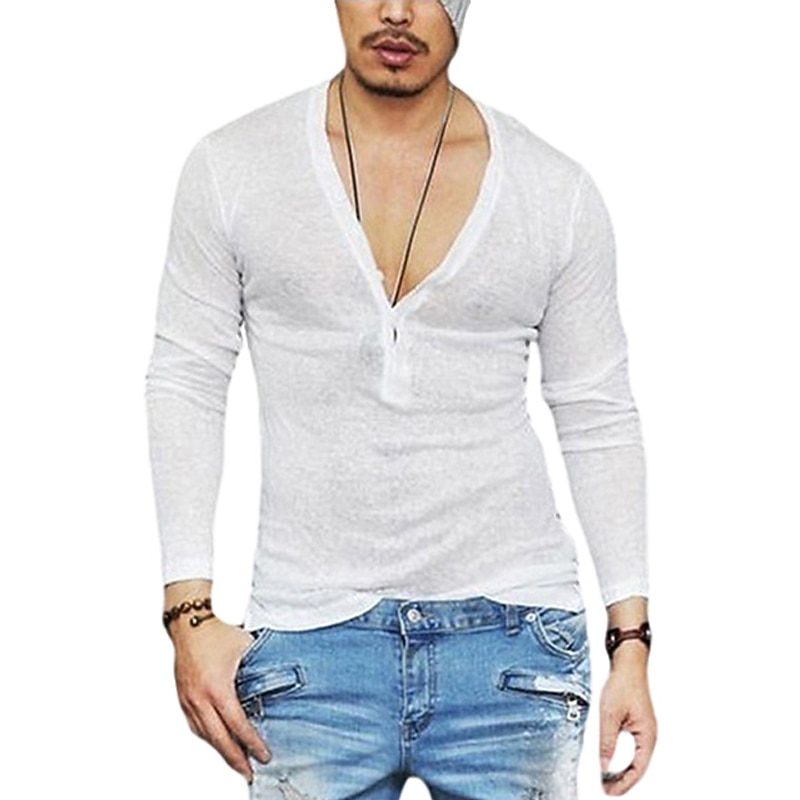 Men's T Shirt Long Sleeve Shirt Long Sleeve V Neck Summer Plain Sports Fashion Lightweight Vacation Casual Holiday Black White Navy Blue Top Tee for Men2