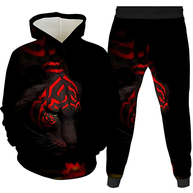 Unisex 3D Graphic Tiger Hoodie & Pants Pants Set Hoodie Set Long Sleeve Spring Fall Winter Sports Daily Polyester Kids 3-12 Years Outdoor Sports Loose Fit3