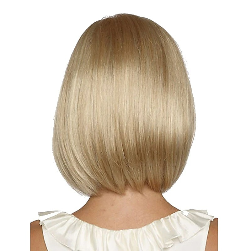 Blonde Bob Wig Synthetic Wig Straight Straight Bob With Bangs Wig Blonde Short Blonde Synthetic Hair Women's Heat Resistant Side Part Blonde4