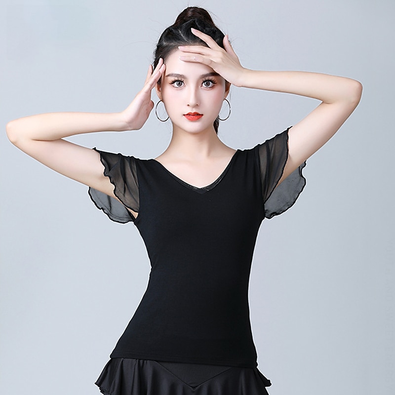 Activewear Top Pure Color Splicing Women's Training Performance Short Sleeve High Cotton Blend2