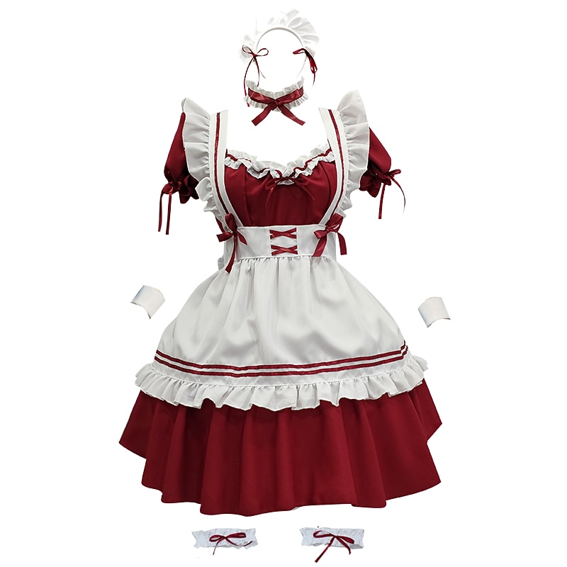 Lolita Maid Uniforms Lolita Cute Dress Women's Japanese Cosplay Costumes Light Pink / Red / Light Blue Solid Color Short Sleeve Short / Mini / Apron / Apron2