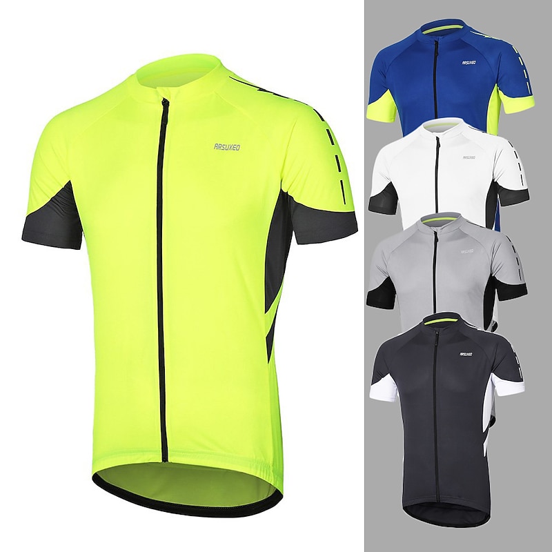 Men's Cycling Jersey Solid Color Short Sleeve Bike Jersey with 3 Rear Pockets Mountain Bike MTB Road Bike Cycling Breathability Reflective Strips Back Pocket Ultra Light Fabric Sports Dark Grey White