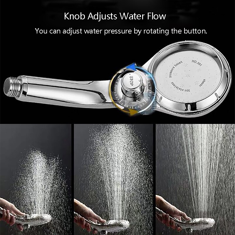 High Pressure Shower Head with Stop Button Water Pressure Adjustable Exquisite Spray Saving Large Panel ABS Shower Spray Nozzle Handhold Shower head Water Saving Stepless Adjustable Button Rotating2