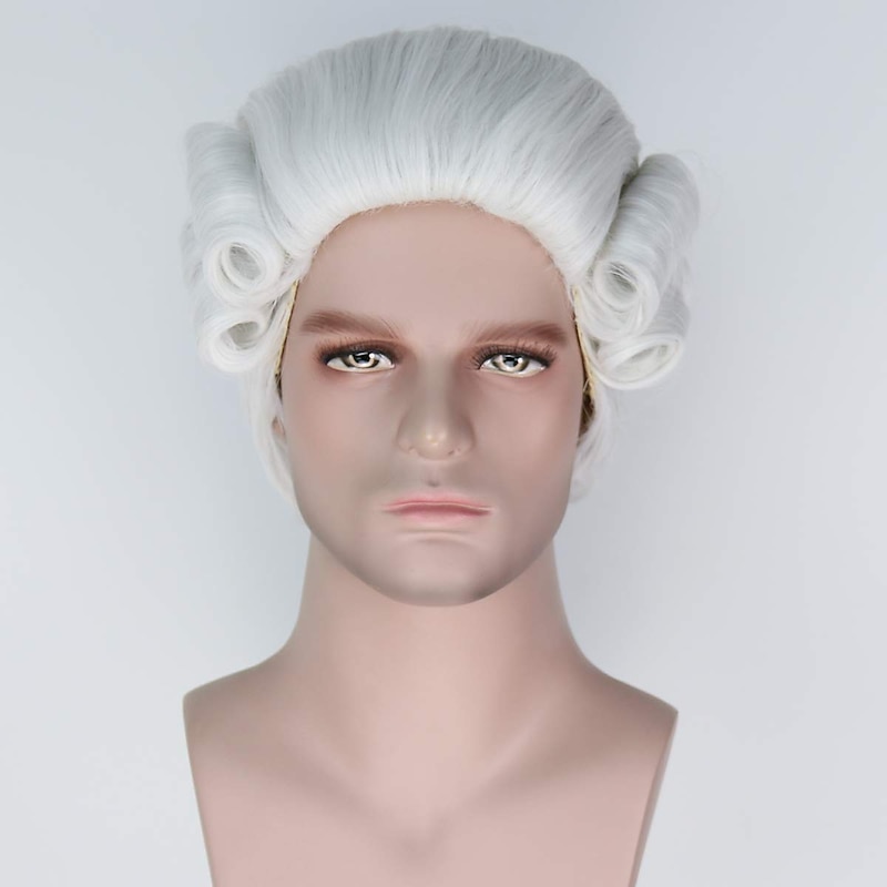 White Wigs For Men Medieval Wig Man Colonial Judges Wig Long Beige Curly Wave  Party  Wig (White) Halloween Wigs4