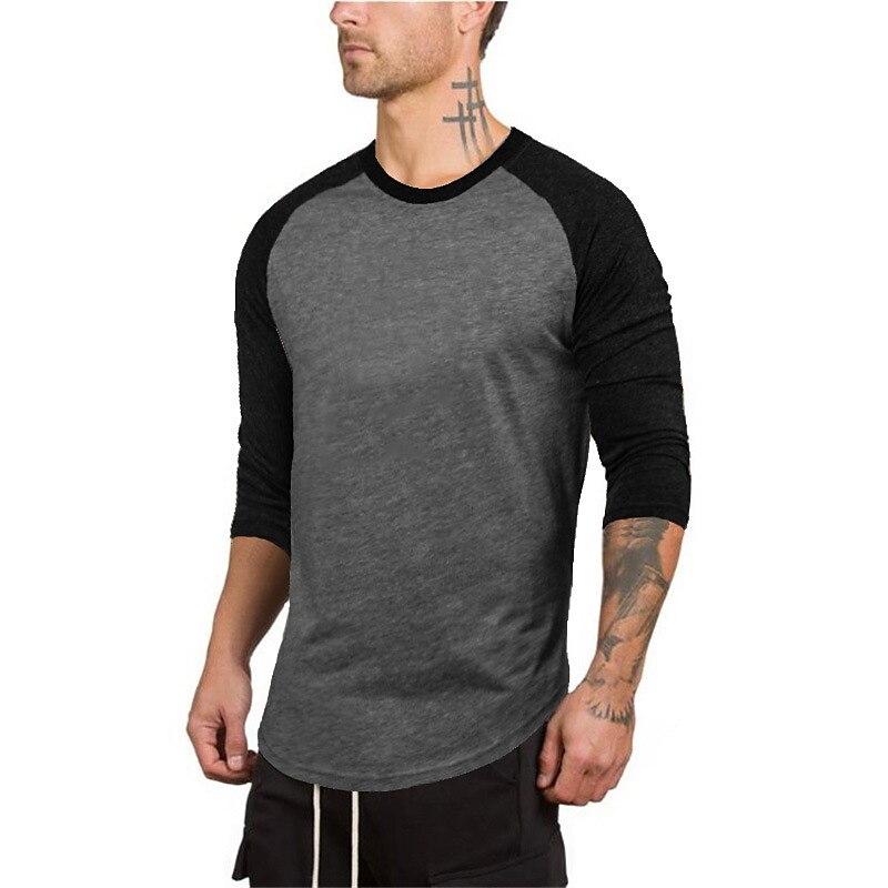 Men's T Shirt Long Sleeve Shirt 3/4 Length Sleeve Crew Neck Spring &  Fall Graphic Color Block Raglan Sleeve Sports Fashion Lightweight Vacation Casual Holiday Black White Gray Top Tee for Men4