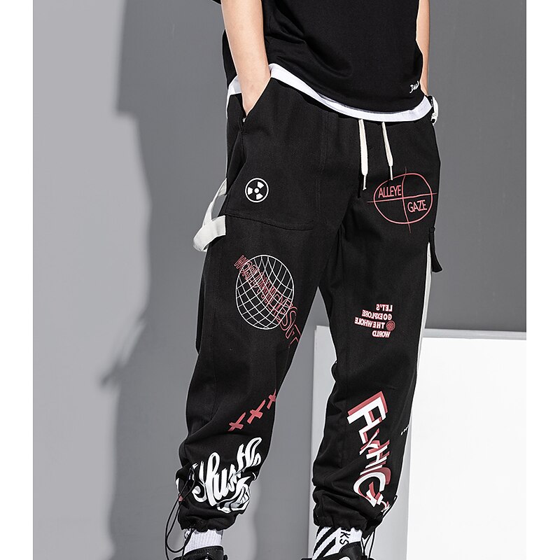 Men's Cargo Pants Cargo Trousers Joggers Trousers Drawstring Elastic Waist Multi Pocket Graphic Prints Breathable Soft Casual Daily Fashion Streetwear Black Gray4