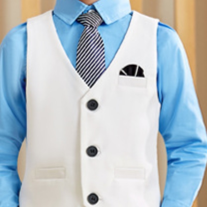 3 Pieces Ring Bearer Suit Boys Kids Suit Formal Suit Suit & Blazer Clothing Set Party Fashion Basic Gentle Solid Color Black White Polyester2