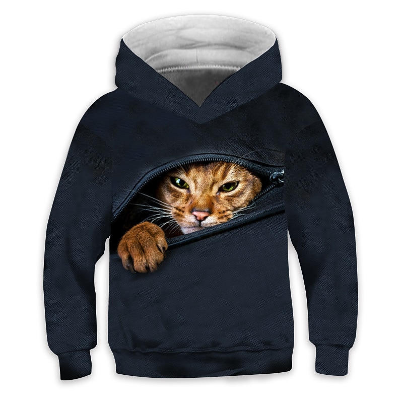 Girls' 3D Animal Cat Hoodie Long Sleeve 3D Print Spring Fall Winter Fashion Streetwear Adorable Kids 3-12 Years Outdoor Daily Indoor Regular Fit