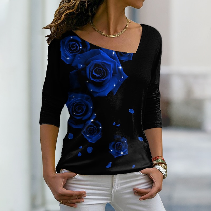 Valentine Women's Rose T Shirt Cute Floral Graphic Regular Tops Long Sleeve V Neck Print Regular Fit Casual Daily Holiday Red Blue Purple Green Fall & Winter Prefall2