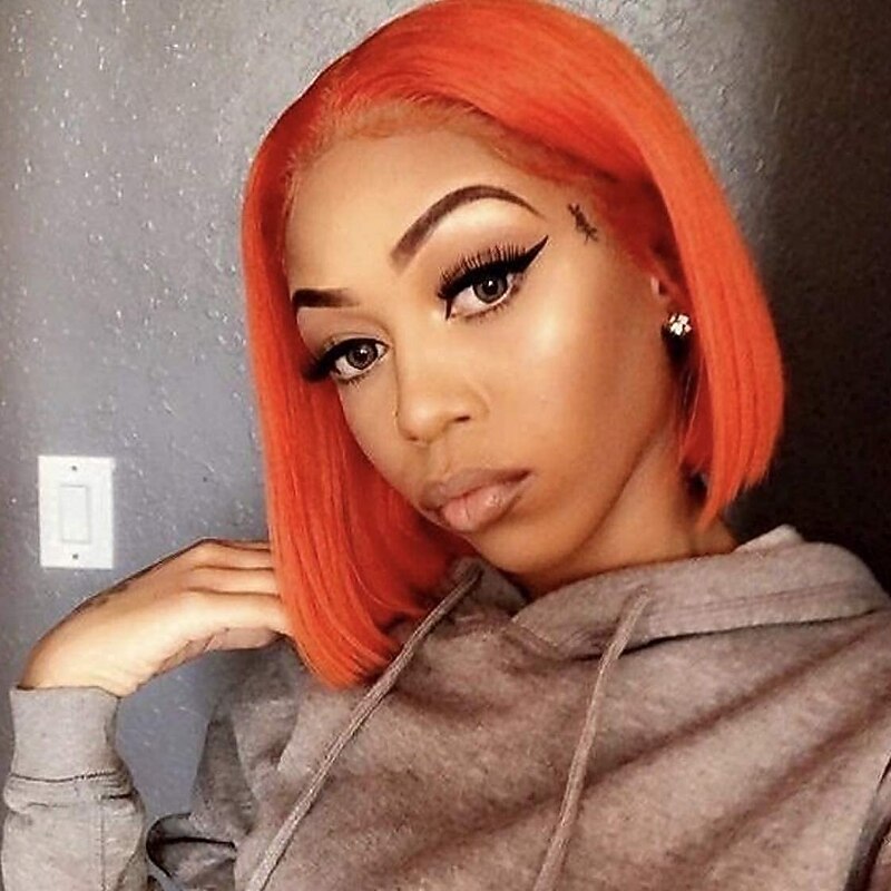 Orange Wigs for Women Short Orange Bob Wigs for Women Synthetic Middle Parting Heat Resistant Cosplay Custume Dating Party Bob Wig(12Inch)2