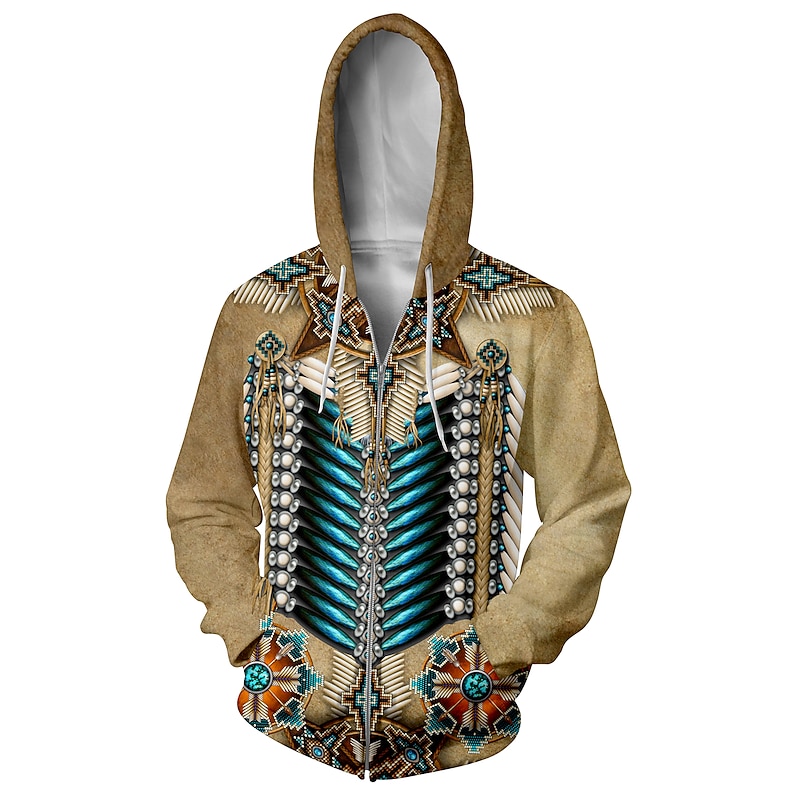 Men's Tribal Hoodie Hoodies Sweatshirt Vintage Ethnic Style Hooded Zipper section 1 Zipper 10 Designer 7