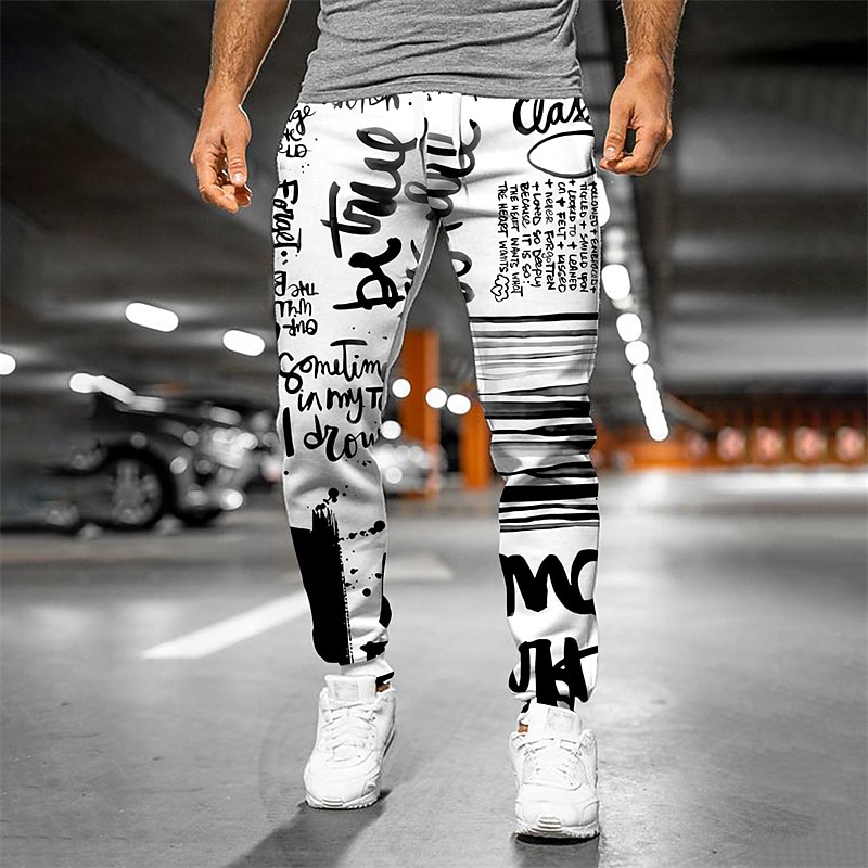Men's Sweatpants Joggers Trousers Drawstring Side Pockets Elastic Waist Graphic Letter Outdoor Sports Full Length Casual Daily Designer Casual / Sporty Black / White Micro-elastic