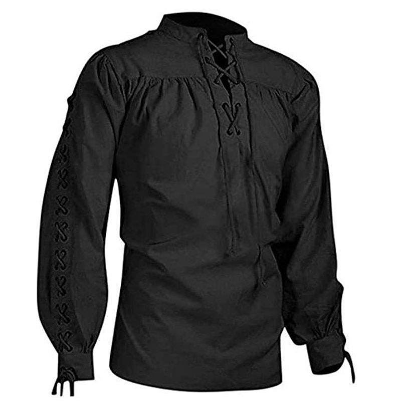 Warrior Plus Size Punk & Gothic Medieval Renaissance 17th Century T-shirt Men's Costume Vintage Cosplay Party Long Sleeve Shirt2