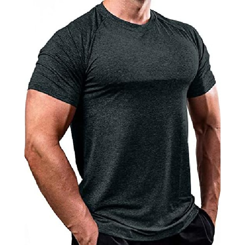 Fashion Mens Muscle T-Shirt Gym Workout Short Sleeve Shirt Athletic Bodybuilding Stretch Tee Tops Black