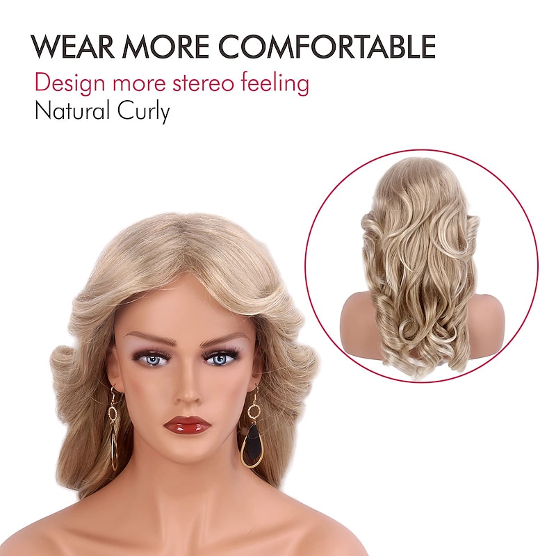 Blonde Wigs for Women Reewes Blonde 70S Wig Farrah Fawcett Wig Vintage Wigs Blonde Wig for Women Lady Natural Synthetic Full Wigs Vintage Cosplay  Disco Hair Wig Feathered Wig Halloween Wigs3