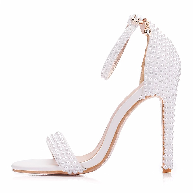 Women's Wedding Shoes Elegant Pearl-Embellished High Heel Sandals – Perfect for Wedding and Formal Events4