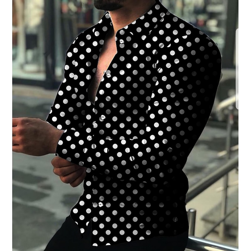 Men's Polka Dot Geometric Pattern Shirt Button Up Shirt Long Sleeve Sports Fashion Designer Daily Holiday Summer Spring Turndown Print Black Red Navy Blue Blue