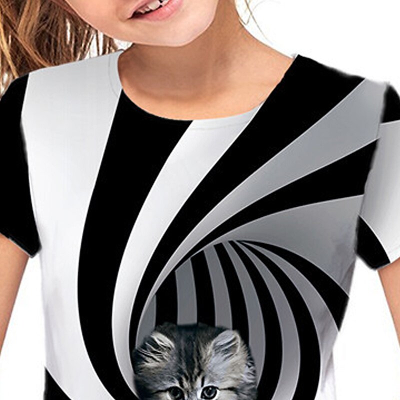 Girls' 3D Animal Cat T shirt Short Sleeve 3D Print Summer Spring Active Fashion Cute Kids 3-12 Years Outdoor Daily Indoor Regular Fit3