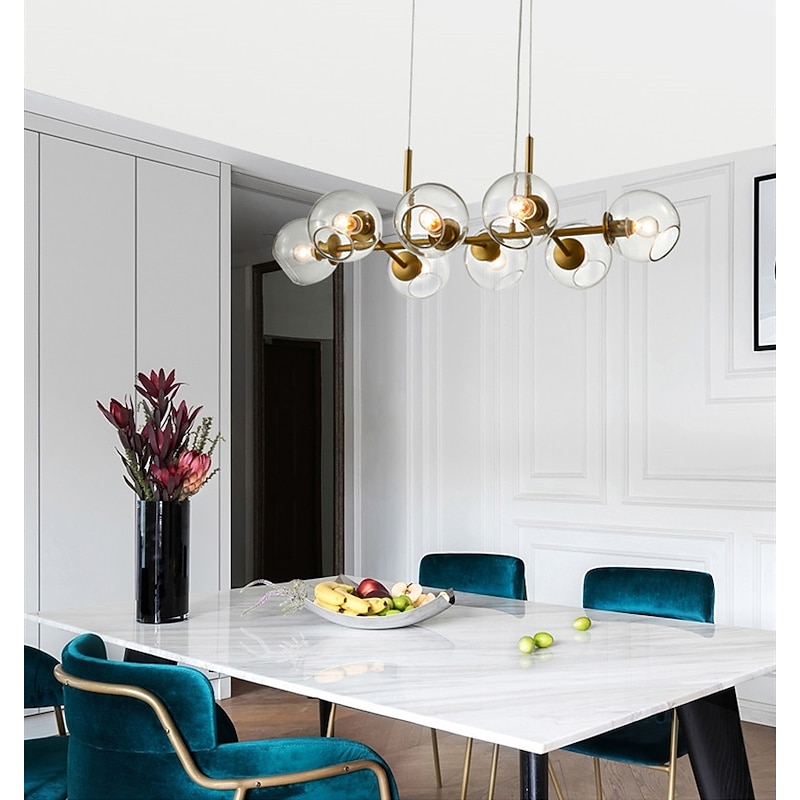 LED Pendant Light Island Light Black Bronze Copper Modern Nordic Dining Room Bedroom Chandelier Minimalist Living Room Magic Bean Glass Molecular Bubble Chandelier 110cm3