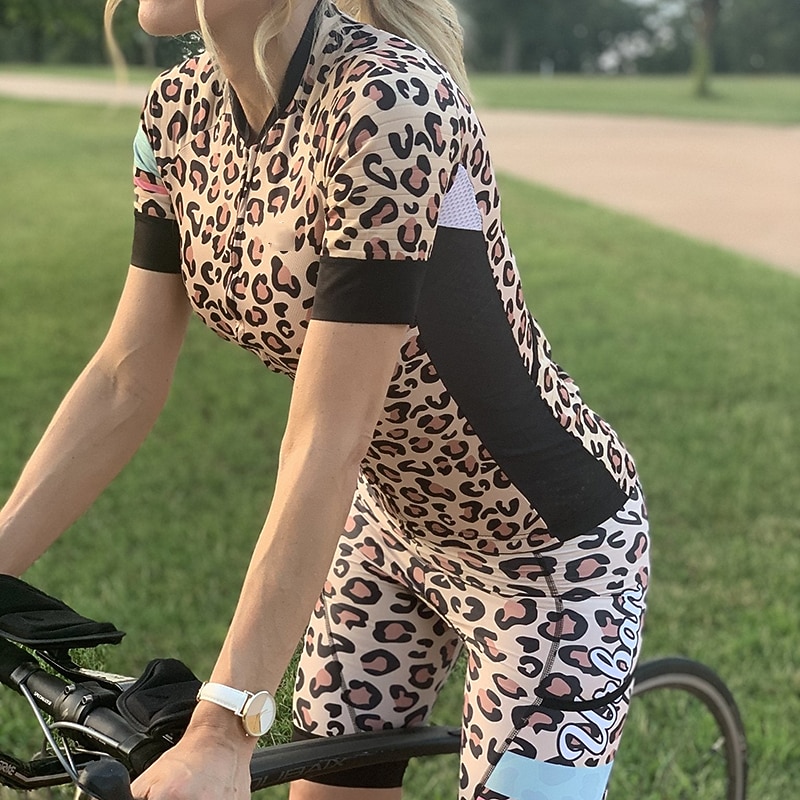 Women's Cycling Jersey Leopard Short Sleeve Bike Jersey Top with 3 Rear Pockets Mountain Bike MTB Road Bike Cycling Quick Dry Reflective Strips Back Pocket Moisture Wicking Sports Blue Brown Green3