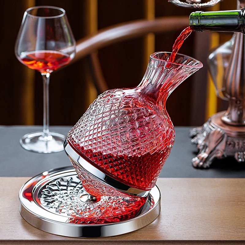 Luxury Rotating Wine Decanter Lead-Free Clear Crystal Glass Red Wine Aerator Decanter Set Elegant for Wine Lovers2