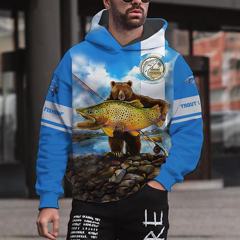 Men's Graphic Animal Fish Hoodie Hoodies Sweatshirt Streetwear Designer Long Sleeve Hooded Sports & Outdoor Daily Light Khaki. Black Print Spring &  Fall Designer4