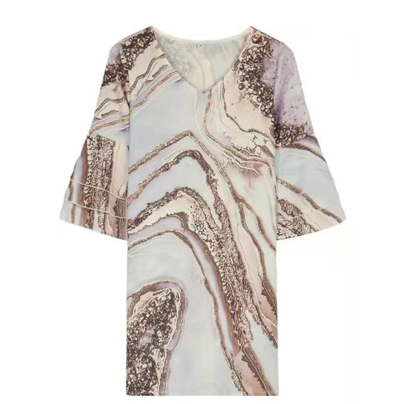 Women's Mini Dress Sundress A Line Dress Semi Formal Dress Petite Dress Vintage Casual Beach Ruffle Sleeve Vacation Daily Beach Regular Fit Marble 3/4 Length Sleeve V Neck Blue Gold Summer3