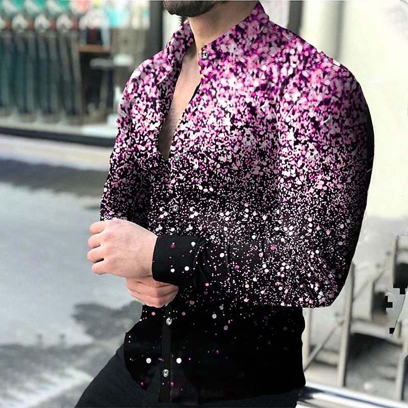 Men's Geometric Pattern 3D Constellation Shirt Long Sleeve Fashion Designer Casual Outdoor Casual Holiday Summer Spring Turndown Print Button-Down Pink Red Blue Purple Gold2