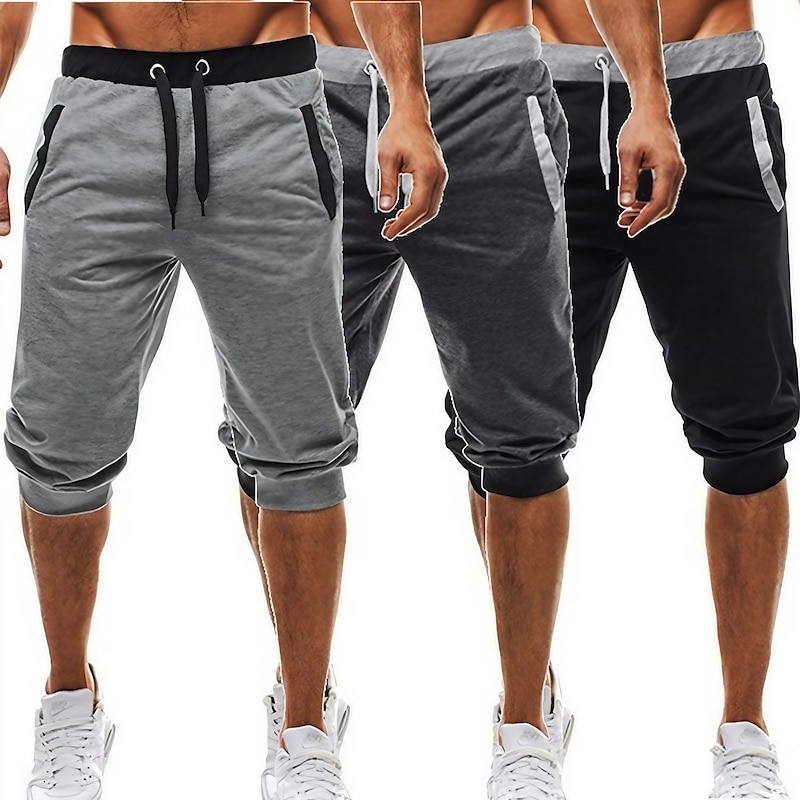 Men's Sweat Shorts Running Shorts Capri Pants Patchwork Drawstring Plain Daily Holiday Going out Streetwear Basic Black Light Grey Micro-elastic
