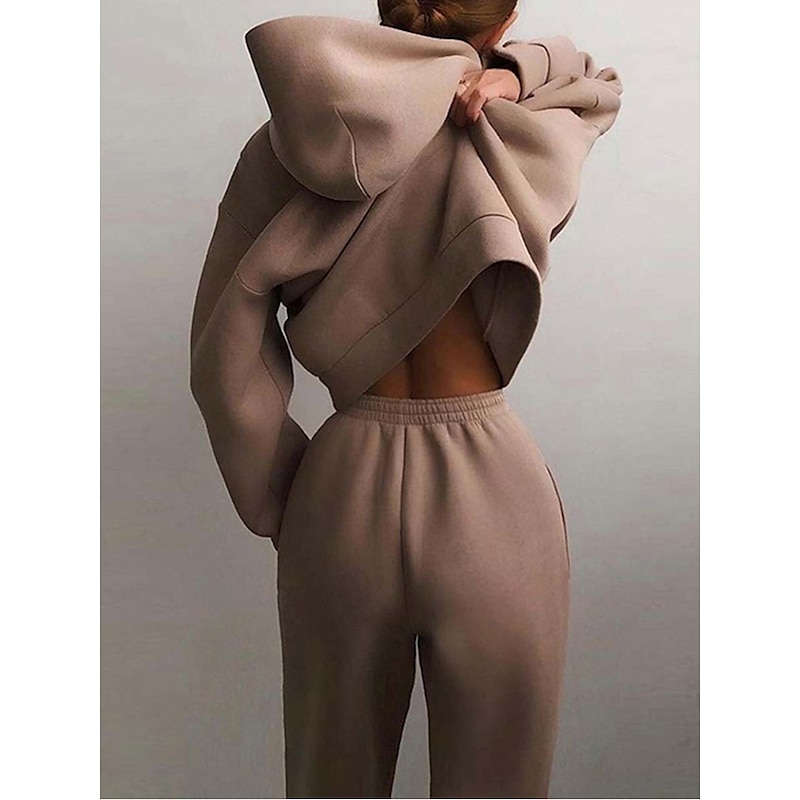 Women's Tracksuit Sweatsuit Jogging Suit 2pcs Street Casual Winter Long Sleeve Warm Breathable Soft Running Everyday Use Sportswear Camel Almond Light Brown Green White Black Activewear / Spring2